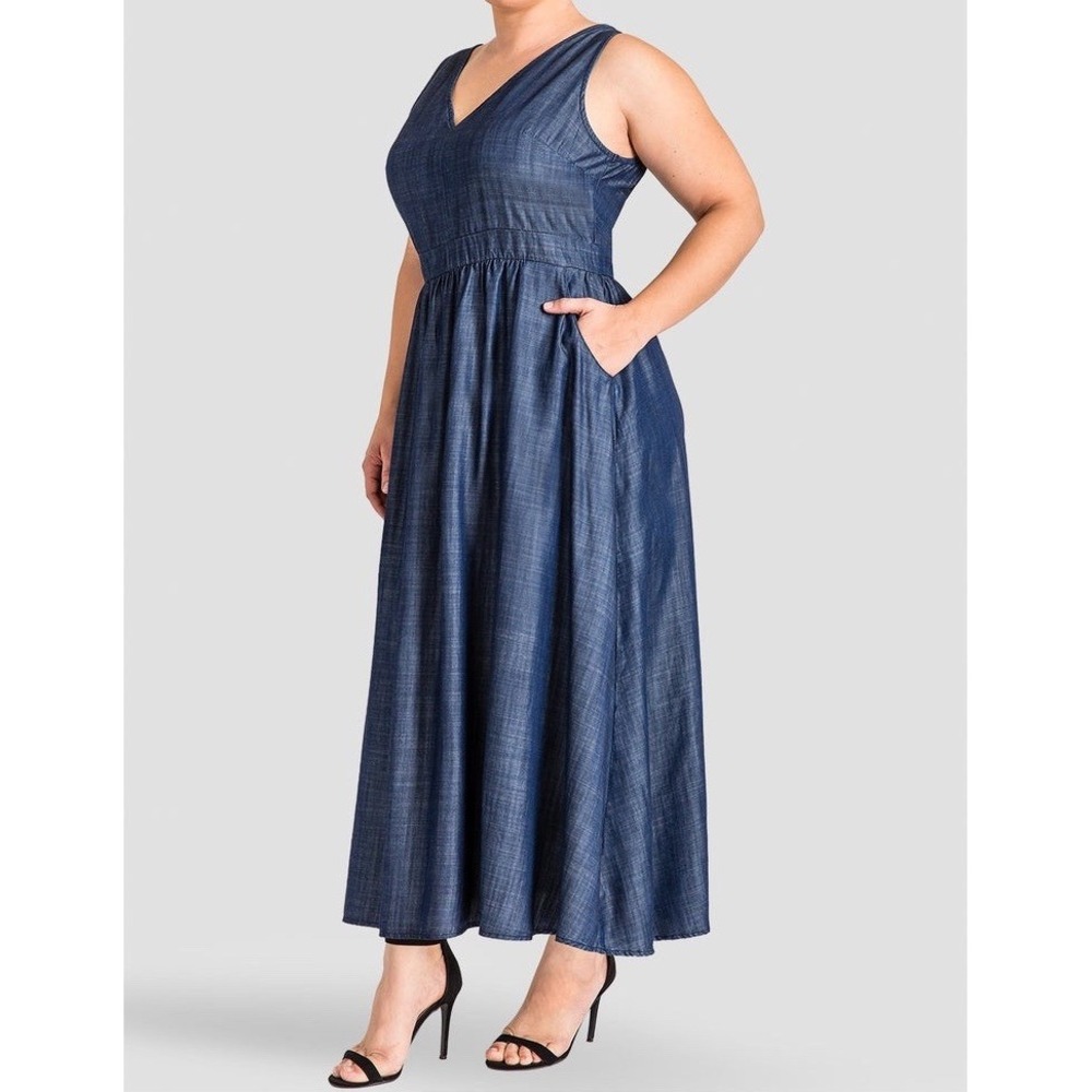 Standards & Practices Nimah Maxi Dress Size 4X Pockets Flowy Soft Tencel Denim